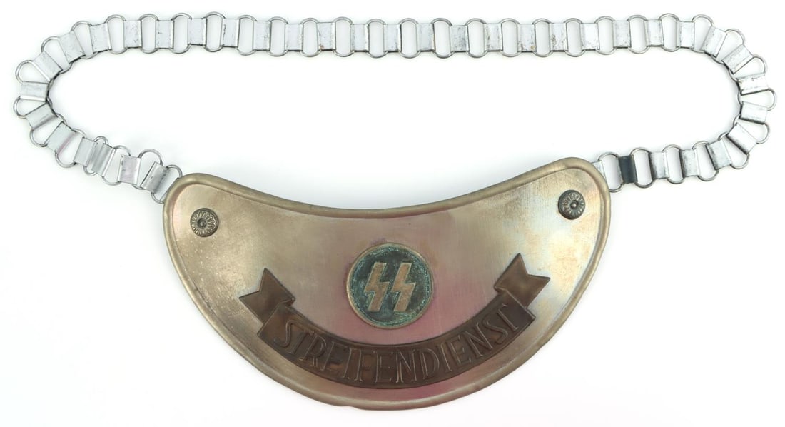 GERMAN SS STREIFENDIENST WIRELESS POLICE GORGET: SS RZM Stamped reverse. Unauthenticated sold as is.