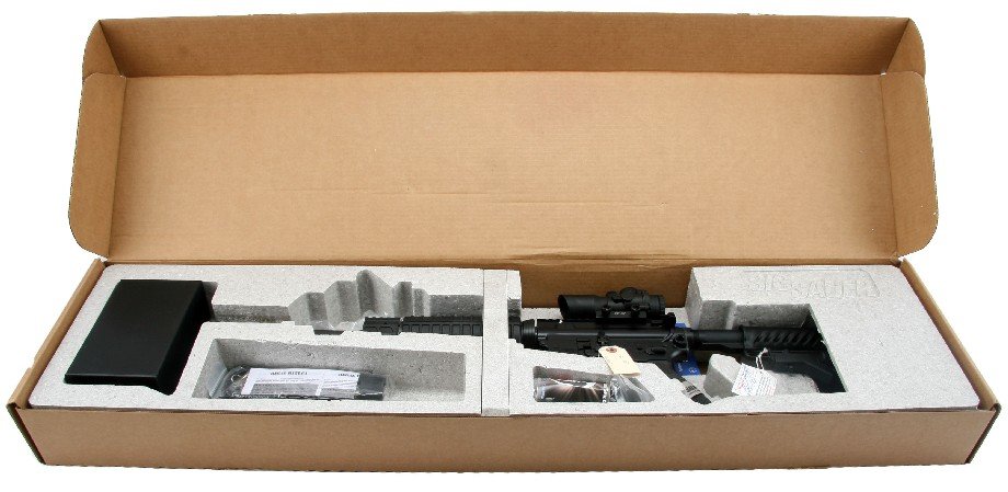 SIG SAUER M400 AR TACTICAL RIFLE NEW IN BOX: Sig Sauer M400 AR platform tactical rifle. 7075-T6 aircraft-grade aluminum forged lower receiver, Direct impingement gas operating system with rotating locking bolt, and M16A2 Type flash suppressor. A