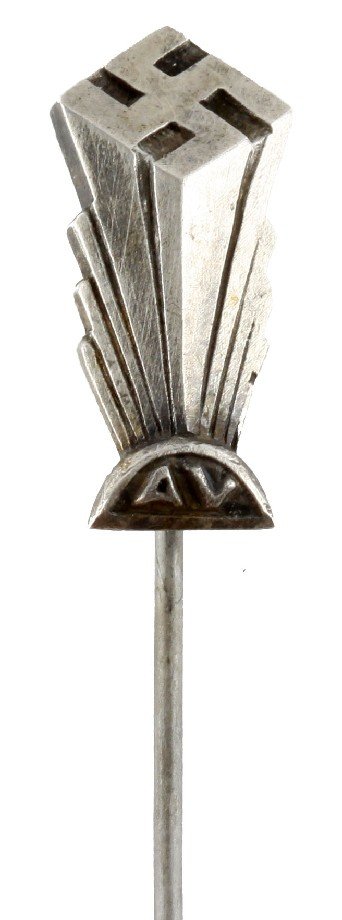 GERMAN THIRD REICH AMERICAN BUND SILVER PIN: German American bund silver stick pin marked .800 on reverse. Weighs 2 grams, measures 2.5 inches long. Some oxidization, overall in very good condition.