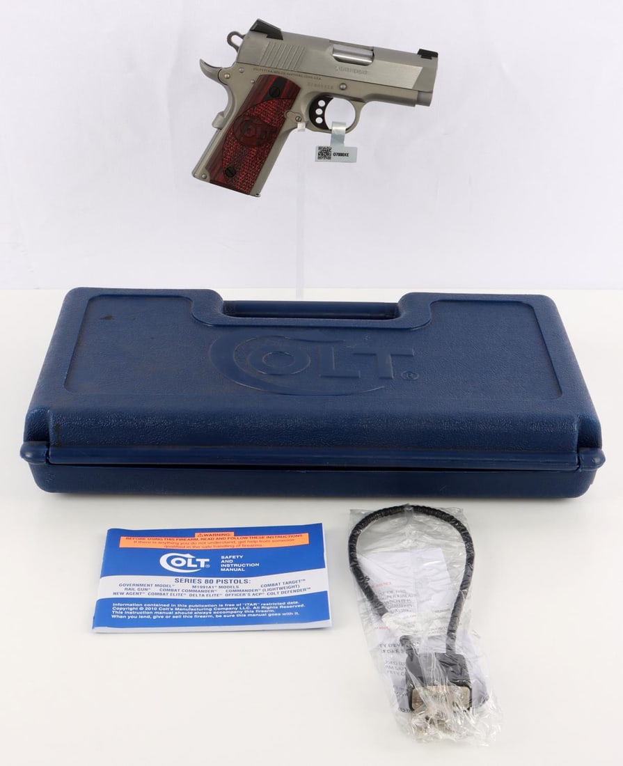 COLT DEFENDER LIGHTWEIGHT .45 COMPACT PISTOL NIB: Brand new in original Colt blue hard case. Series 80 compact 1911. Cerakote matte stainless steel frame with G10 cherry grips and upswept beavertail grip safety. 3 inch barrel. FFL required for transf