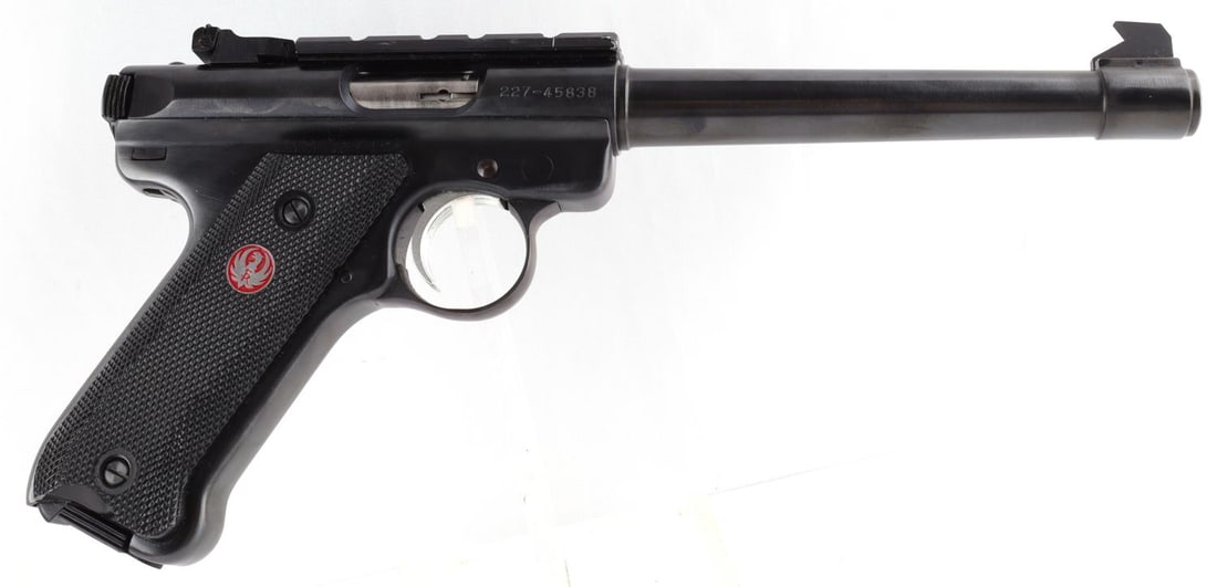 RUGER MARK III TARGET PISTOL WITH SCOPE: Blued finish. 2 magazines. Bore is bright. UTG scope. FFL required for transfer. No international shipping. Know your state laws before bidding. Caliber: 22LR Serial #: 22745838