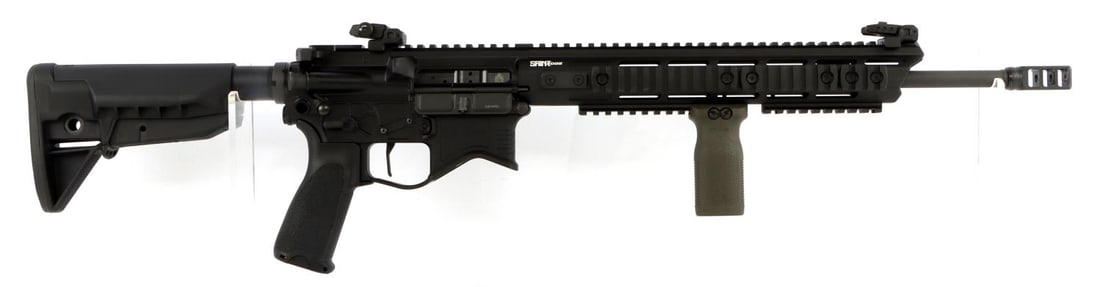 SPRINGFIELD SAINT EDGE MULTI CAL SEMI AUTO RIFLE: Bore is bright and clear, appears minimally fired. Mechanically good, functions without issue. With foregrip and two magazines. FFL required for transfer. No international shipping. Know your state's