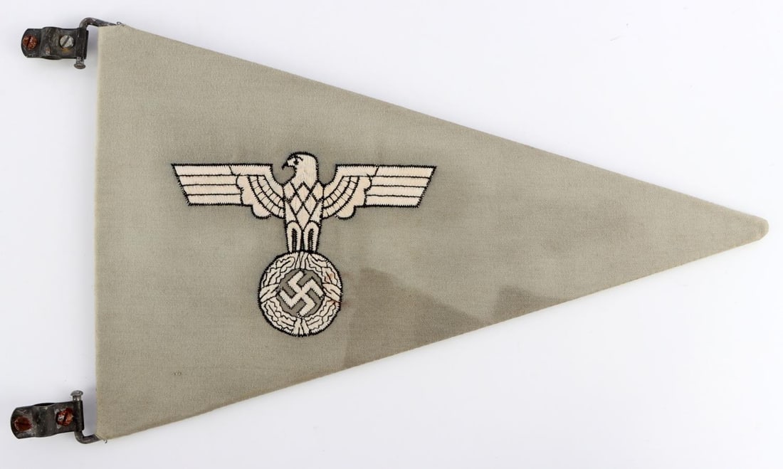 WWII GERMAN THIRD REICH NSDAP ARMY PENNANT FLAG: Car pennant for army officer. It measures 14 inches. Double-sided. Non-fluorescing.