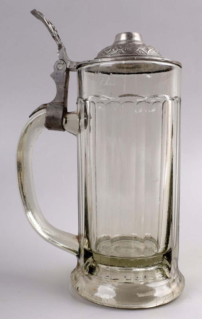 S.A. 1ST REVOLUTION BERLIN 1928 PEWTER GLASS STEIN: Rare S.A .1928 engraved lidded stein, stands 8 inches with handle.