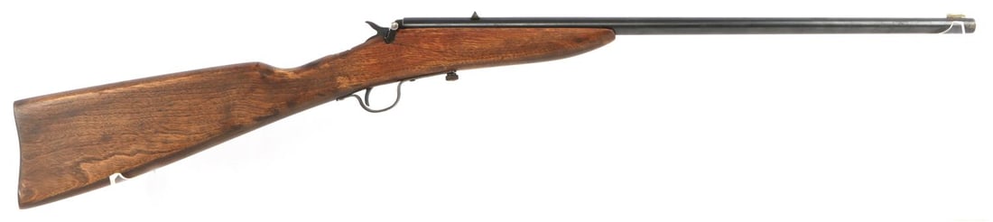 STEVENS JUNIOR 10-22 LR YOUTH RIFLE: Rolling block style action functions without issue. Bore is bright and clear with good rifling-some fouling near muzzle. Exterior finish mostly good. Two large crack repairs on left and right side of
