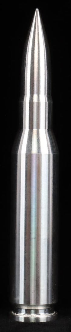 10 OZT SILVER 50 CALIBER BULLET BULLION: .999 fine silver bullion in the shape of collectible ammunition, 10 oz. silver bullet .50 cal rounds replicate the size and shape of an actual .50 cal round usable in the M2 Browning machine gun since