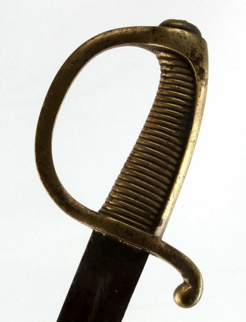 19TH CENTURY NAPOLEONIC FRENCH BRIQUET SWORD: Short "Briquet" sword, of the style first developed by the French in 1812, and widely reproduced through the period. Blade measures 22 1/2 inches. In very good condition, with some tarnishing and scra