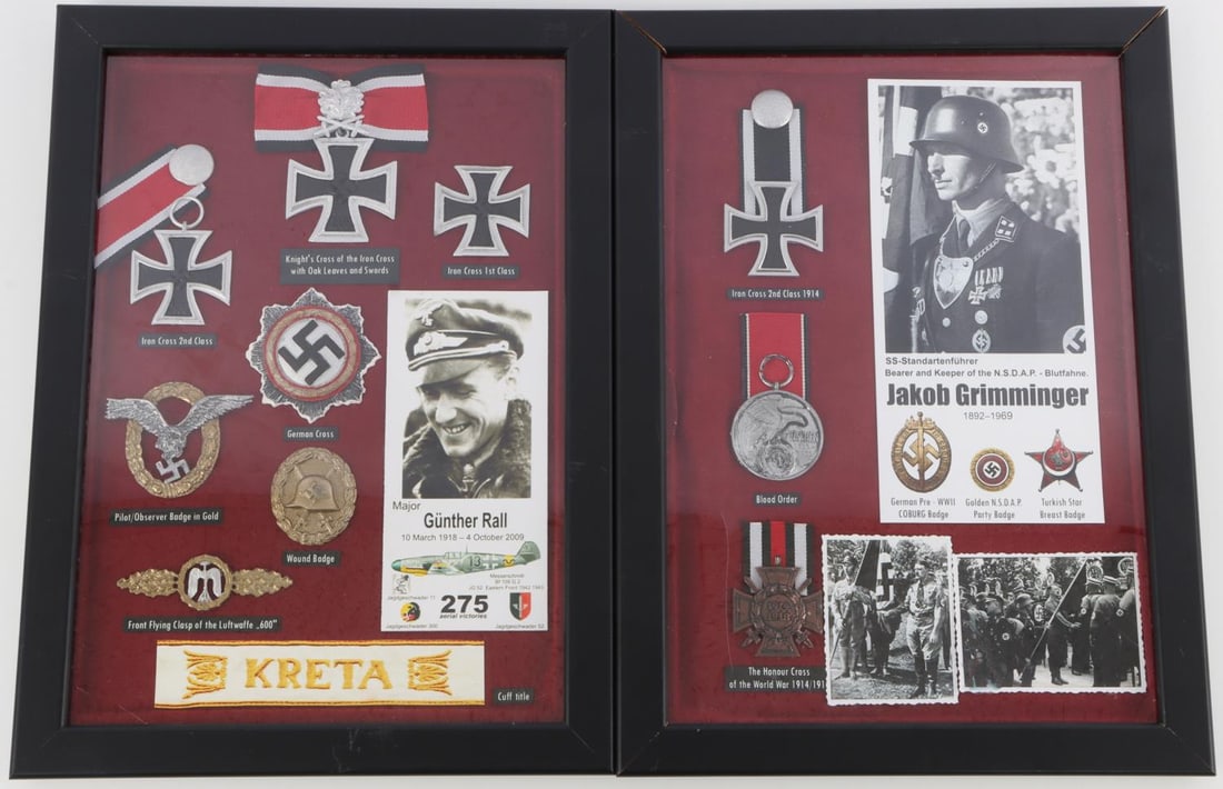 WWII GERMAN OFFICER SERVICE MEDAL DISPLAY CASE LOT: WWII Günther Rall, (born March 10, 1918, Gaggenau, Germany—died October 4, 2009, Bad Reichenhall), German World War II combat pilot, the third highest scoring fighter ace in history. He flew more t