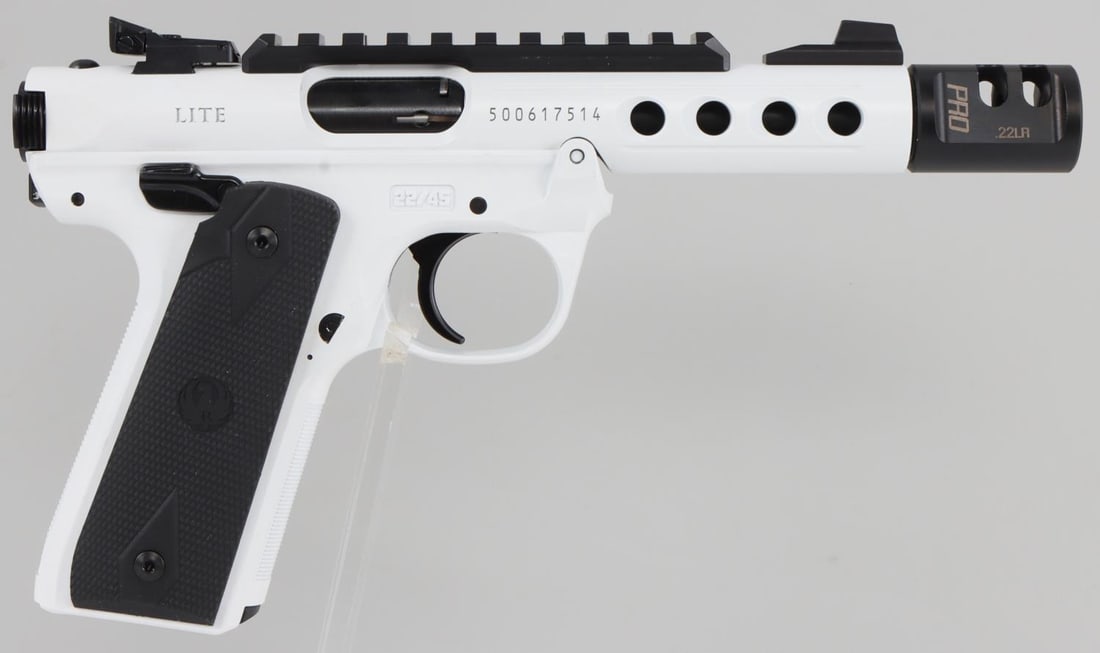 RUGER MARK IV LITE .22LR SEMI AUTOMATIC PISTOL NIB: New in box "Stormtrooper" model #43950. UPC: 736676439508. Includes two magazines, and a lock. FFL required for transfer. No international shipping. Know your state laws before bidding. Caliber: .22LR