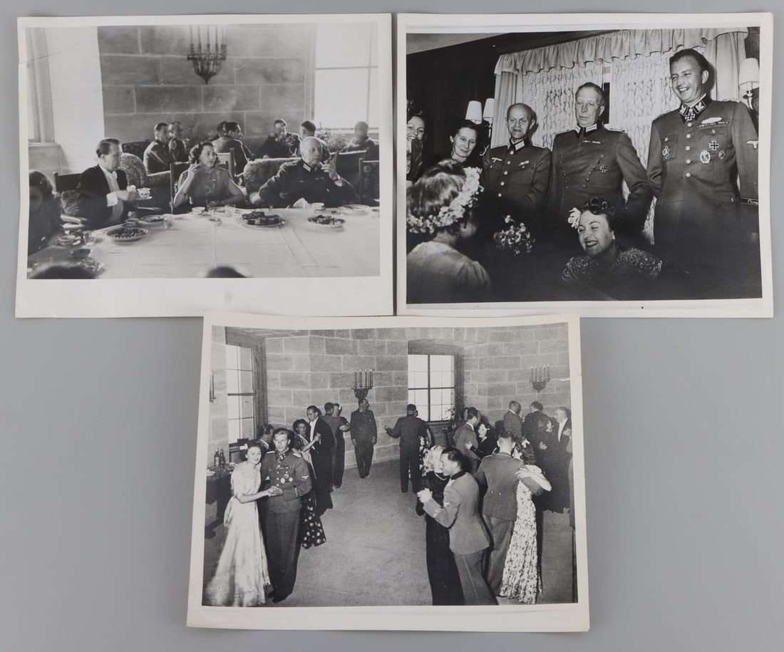 HITLERS GO TO A WEDDING EVA BRAUN SISTER PHOTO LOT: 38 X 12 Inch Press photographs taken at Eva Brauns Sister Gretl wedding to Herman Fegelein, Hitler's liaison, later shot in 1945 for desertion