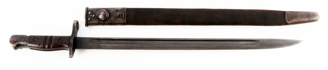 WWI US M1917 REMINGTON BAYONET & SCABBARD 1913: WWI US M1917 Remington bayonet with leather scabbard. Stamped Remington 1913 1017. 17-inch blade, total length is 22 inches. Very good condition.
