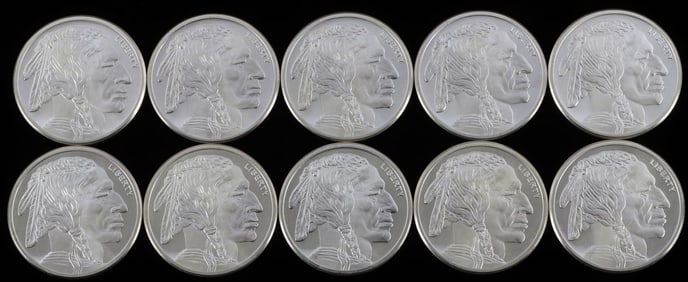 LOT OF 10 BUFFALO 1 OZ SILVER BULLION ROUNDS