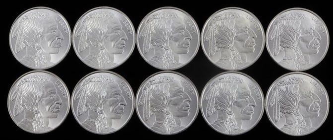 LOT OF 10 BUFFALO 1 OZ SILVER BULLION ROUNDS