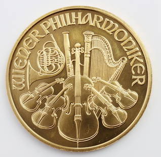 1 OZ GOLD AUSTRIA PHILHARMONIC COIN 2006 BU: Electronically tested 100 EURO 999.9 gold 1 troy ounce coin. THIS LOT HAS A RESERVE