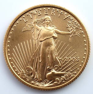 AMERICAN GOLD EAGLE 1/4 OZ GOLD COIN 2003: Electronically tested and purchased direct from the refiner. THIS LOT HAS A RESERVE