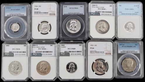 SILVER COIN COLLECTOR LOT 10C 25C 50C GRADED MS PR