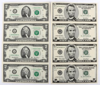 2 U.S. BANKNOTE UNCUT SHEETS 8 NOTES