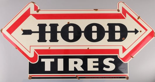 VINTAGE ENAMELED HOOD TIRES ADVERTISEMENT SIGN