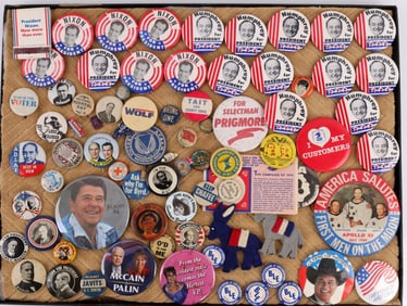 LARGE LOT OF POLITICAL AND ENTERTAINMENT PINS