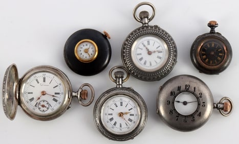 6 ANTIQUE UNUSUAL SILVER LADIES POCKET WATCH LOT