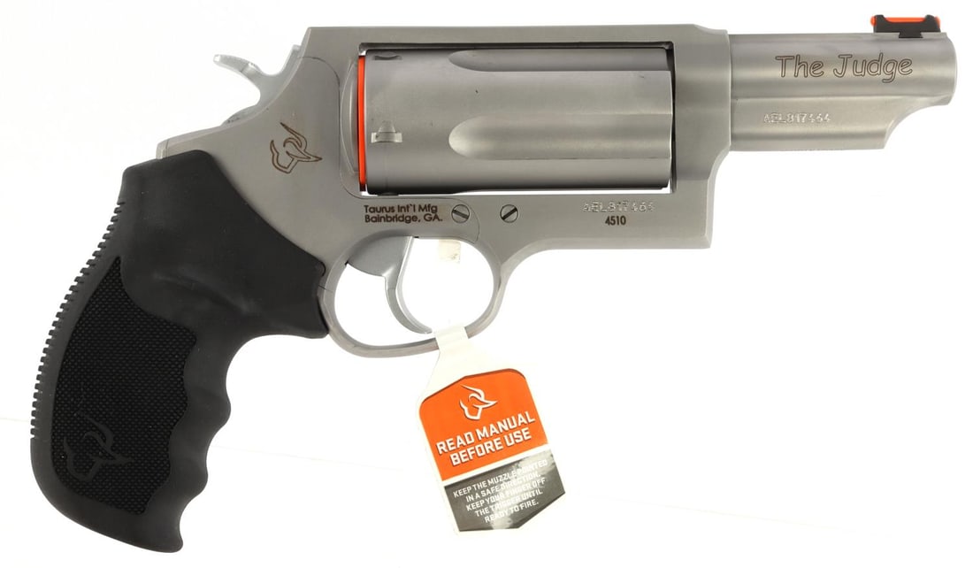 TAURUS JUDGE MAGNUM .45COLT/.410 DA REVOLVER NIB: New in box Model #2-441039MAG. UPC:725327604525. FFL required for shipping. No international shipping. Know your state laws before bidding. Caliber: .410/.45LC Serial #: AEL817464 THIS LOT HAS A RESER