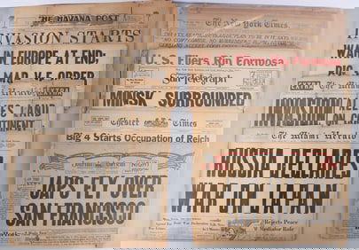 LOT OF 8 ORIGINAL WWII & WWI NEWSPAPERS