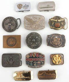 LOT OF 13 US MILITARY & PATRIOTIC BELT BUCKLES