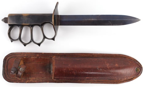 WWI MARK 1 TRENCH KNIFE WITH LEATHER SCABBARD