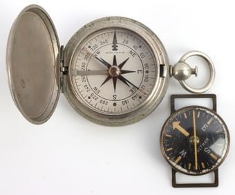 2 WWII WALTHAM WRIST & FIELD COMPASS LOT