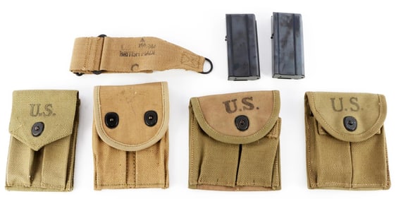 WWI & II US  BRITISH WEB POUCHES AND STRAP LOT