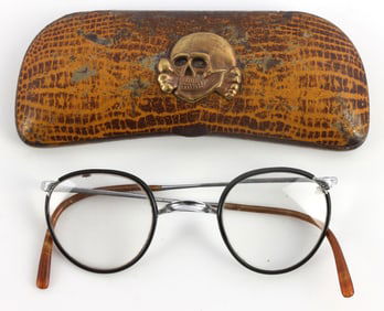 WWII GERMAN REICH SS READING GLASSES & CASE