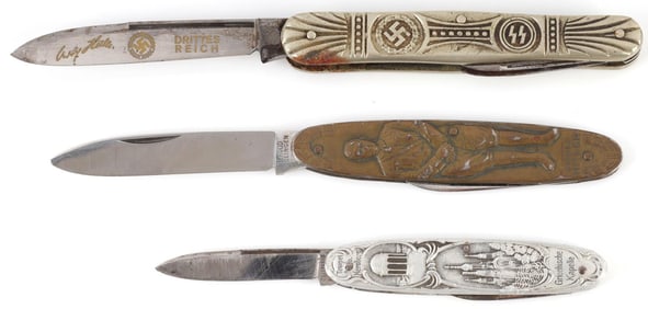 3 WWII GERMAN REICH ADOLF HITLER & SS POCKET KNIFE