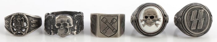 WWII GERMAN SS & ADOLF HITLER RING LOT OF 5