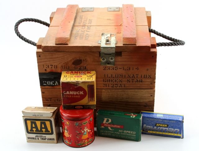 MIXED LOT OF AMMUNITION PISTOL SHOTGUN & RIFLE: Mixed lot of miscellaneous ammunition. Mostly 12 gauge shot-shells, as well as .40 S&W, 7mm Mauser, .32 Auto, and .22LR. Some partial, some complete boxes.