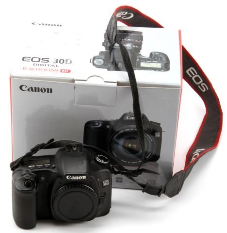 CANON EOS 30D DIGITAL SLR 8.2MP BODY ONLY: DS126131 Canon DSLR body-only camera includes Canon BP-511A battery, and strap. Tested in working condition. In original box, does not include any lens.