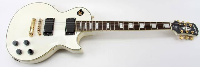 GIBSON EPIPHONE LES PAUL CUSTOM ELECTRIC GUITAR: Gibson Epiphone Les Paul Custom with EMG pick ups in very good condition. sn EE061010594