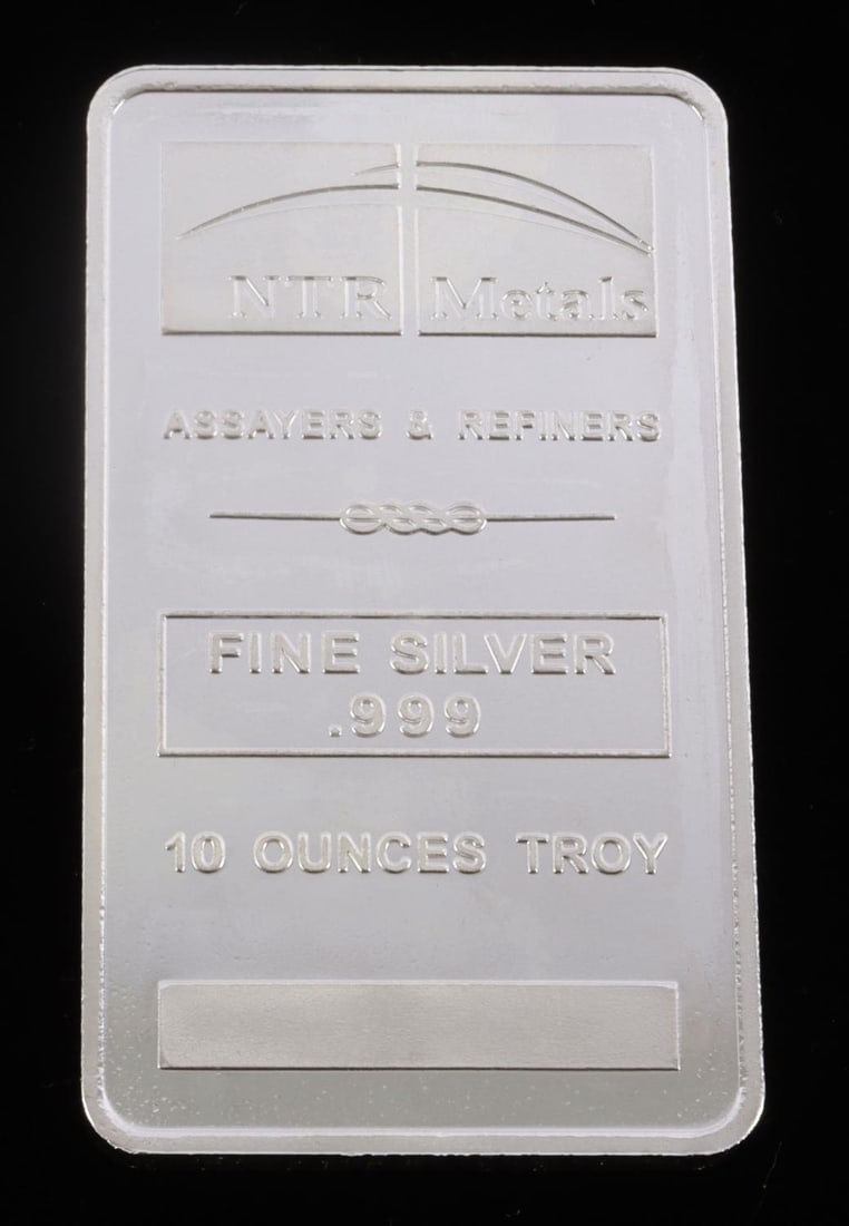 NTR METALS 10 OZ .999 FINE SILVER BULLION BAR: Electronically tested 10 troy ounce silver bullion bar. This lot has a reserve.