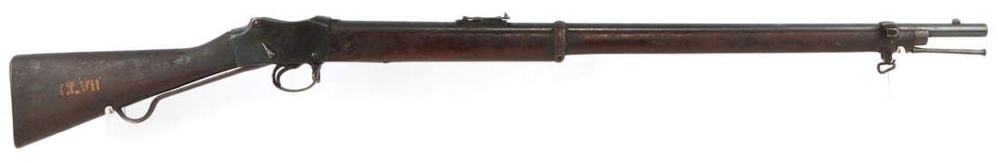 1895 BRITISH MARTINI MK IV LONG LEVER BSA RIFLE: Bore is bright and clear with good rifling. Mechanically very good, functions without issue. Receiver marked "VR BSA & M.Co 1895 IV" on right side, marked "P1897" on left. Proof marks on barrel, lever