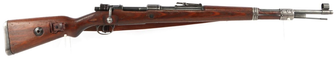 1943 WWII GERMAN K98 8MM MAUSER BOLT ACTION RIFLE: WWII German Reich K98, 8mm (7.92X57mm) Mauser, bolt action rifle. Dated 1943. Rifle's barrel is marked "BU", "dot" for manufacturer Waffen Werke Brunn, dated 1943, and with the serial number. Receiver