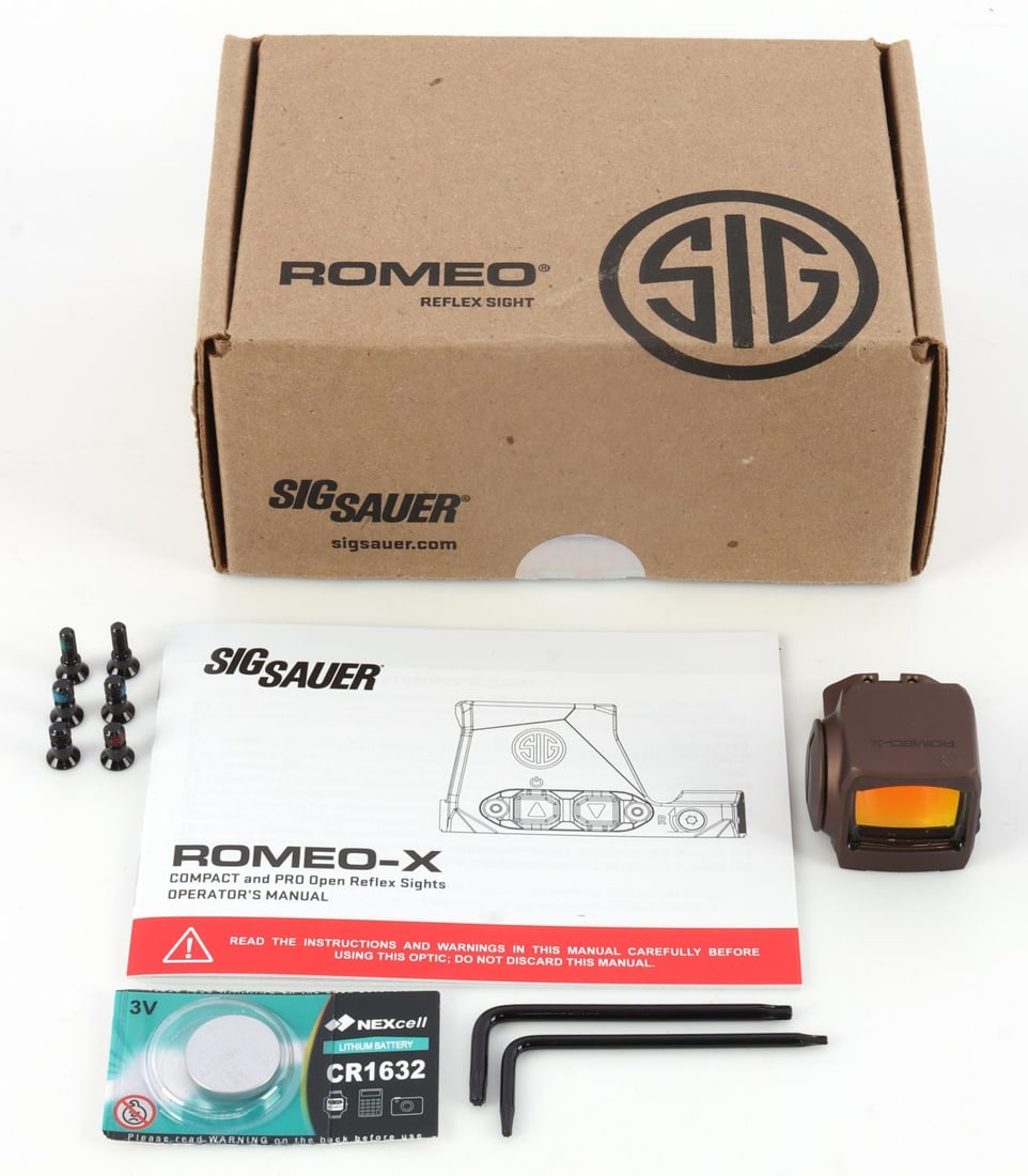 SIG SAUER ROMEO-X COMPACT RED DOT SIGHT: Designed for the U.S. Military. Optimized for everyday carry. Suited for the optic ready P365 family of pistols. 2 MOA Red Dot / 32 MOA Circle. 1X magnification. 12 Daytime and 3 Night Vision illumina