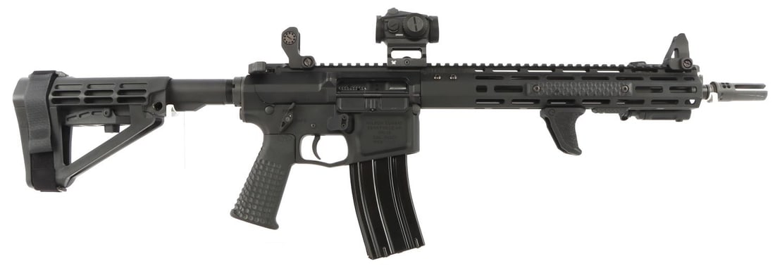 CUSTOM WILSON COMBAT WC-15 AR RIFLE 5.56 PLATFORM: Bore is bright and clear. Mechanically very good, functions without issue. Includes Vortex Optics "Crossfire" red dot sight, Crimson trace tactical laser-light combo, pistol brace, foregrip, ambidextr