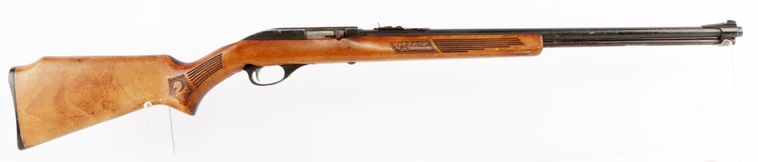 MARLIN GLENFIELD MODEL 60 .22LR SEMI AUTO RIFLE: The Marlin Firearms Co., Glenfield Model 60, .22 Long Rifle, semi-automatic tube fed rifle. Barrel is marked, "GLENFIELD MOD 60", "THE MARLIN FIREARMS CO., NEW HAVEN CONN USA", and "CAL .22LR". Rifle 