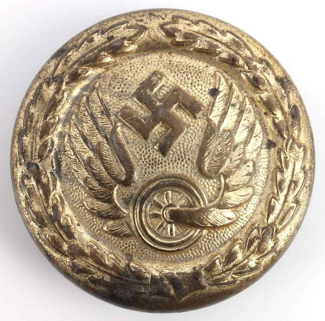 WWII GERMAN REICHSBAHN BELT BUCKLE: Brass gilt aluminum. No maker's mark. Measures 1 3/4 inches. 0