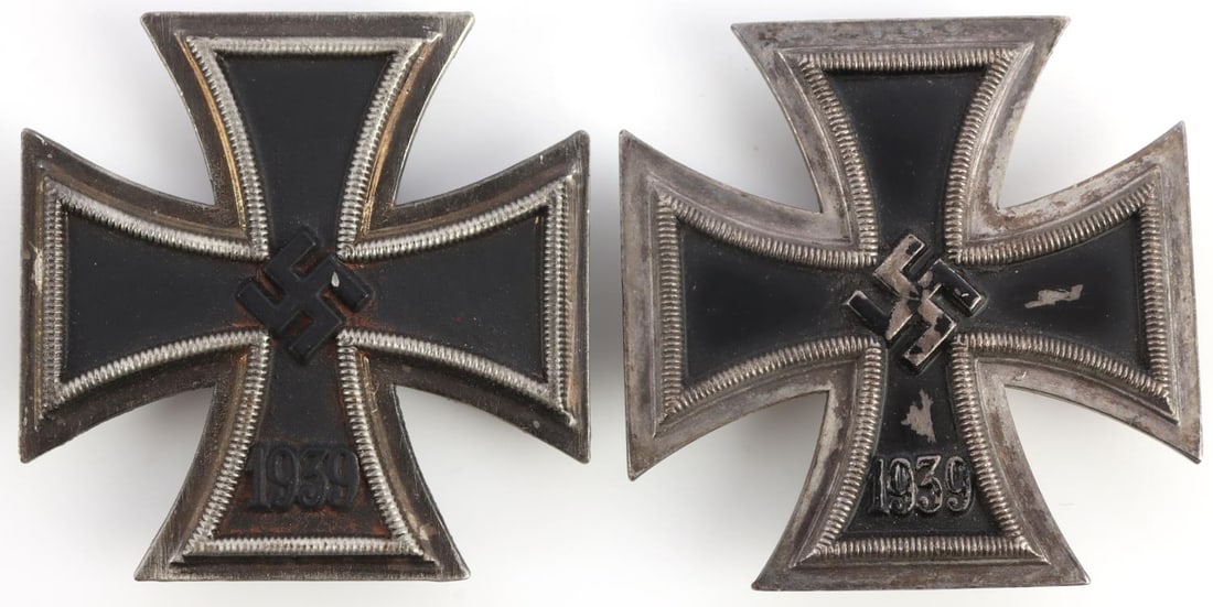 WWII GERMAN THIRD REICH IRON CROSS FIRST CLASS: Both non-magnetic. Very good condition. Post war examples. 0