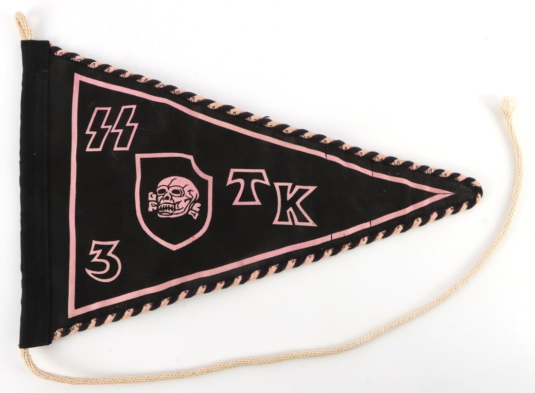 WWII GERMAN THIRD REICH SS PANZER DIV. PENNANT: Very good non fluorescing condition NSDAP tagged and dated 1944, measures 8 X 12 inches. 0