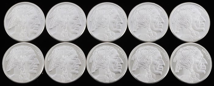 BUFFALO 1 OZ SILVER BULLION ROUNDS LOT OF 10