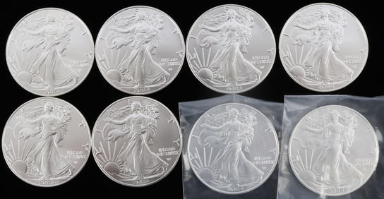 8 .999 FINE 1 OZT AMERICAN EAGLE BU COIN LOT