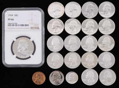 17 PROOF SILVER WASHINGTON 25 C & 1954 PF66 SET