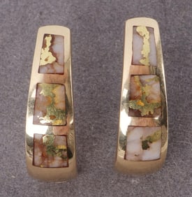 14K YELLOW GOLD QUARTZ MATRIX J HOOP EARRINGS