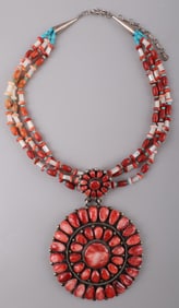 NATIVE AMERICAN SPINY OYSTER & STERLING NECKLACE